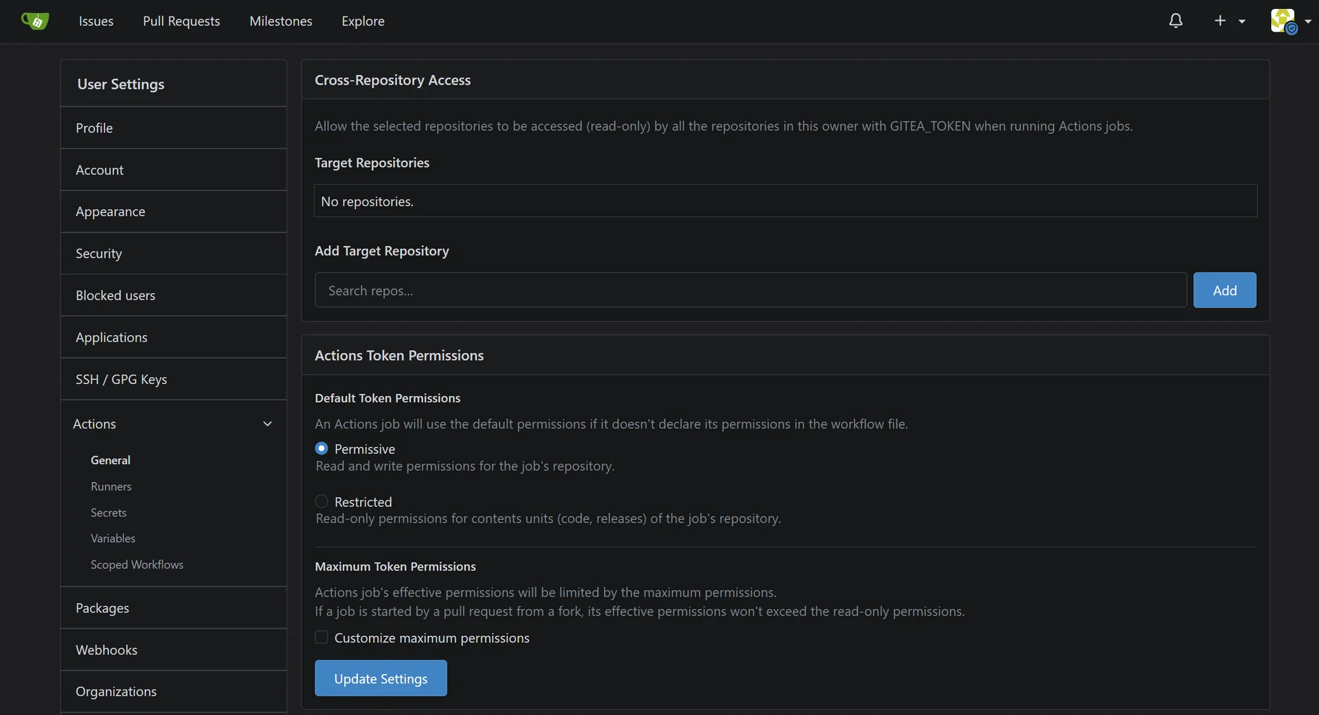 Gitea Actions CI/CD pipeline view showing a running workflow with job steps