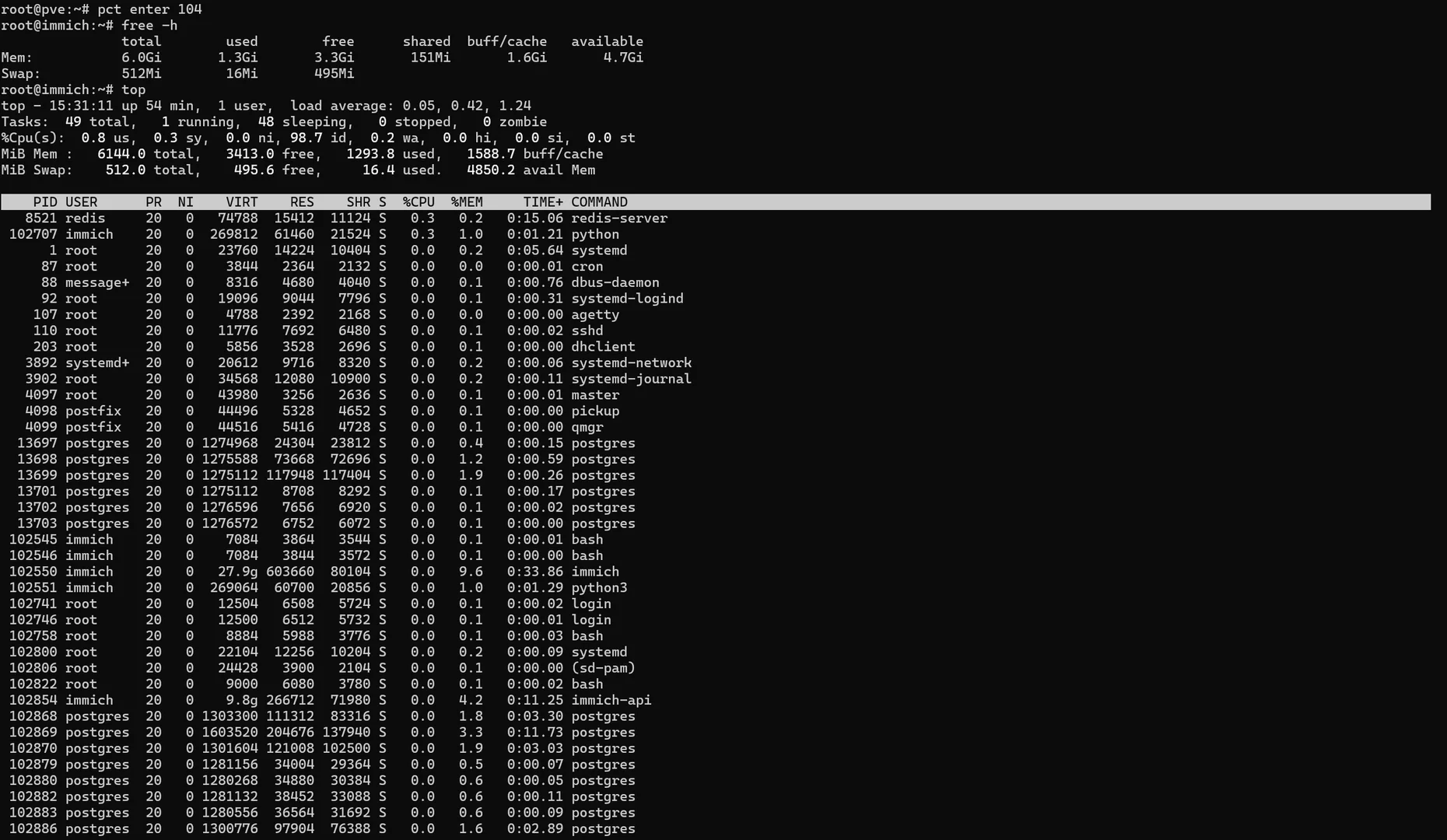 Immich job status panel showing background thumbnail and machine-learning job queues