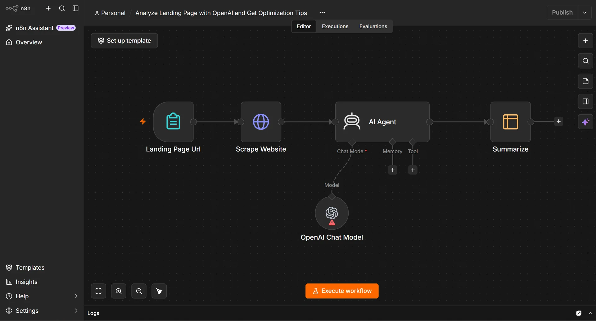n8n execution history list showing successful and failed workflow runs